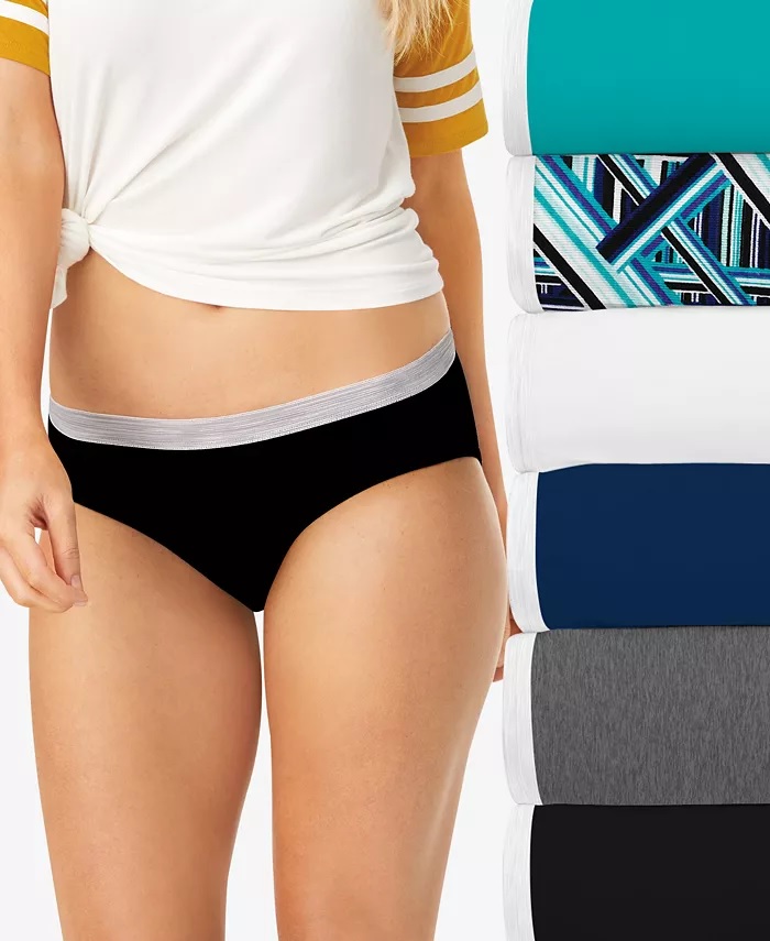 Hanes Women's Cotton Hipster Underwear, Moisture-Wicking, 6-Pack